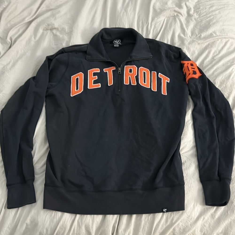 Detroit Tigers 47 Forty Seven Brand 1/4 Zip Pullover Sweatshirt Medium Cotton